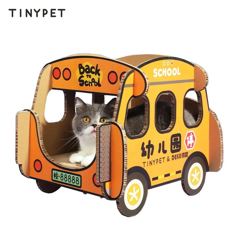 TINYPET New Arrival Cardboard Cat Scratcher School Bus Shape Cat Scratch Bed Post Wholesale Cat Accessories