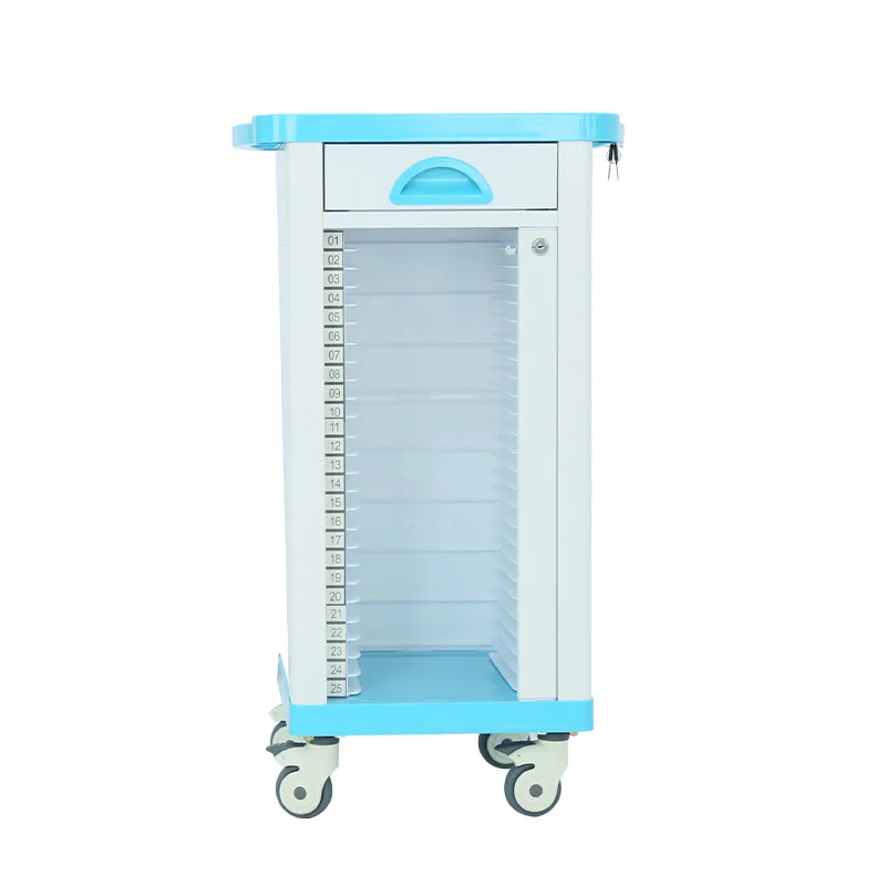 Patient Record Trolley ABS Double Rows Medical Record Clip Car With Drawers