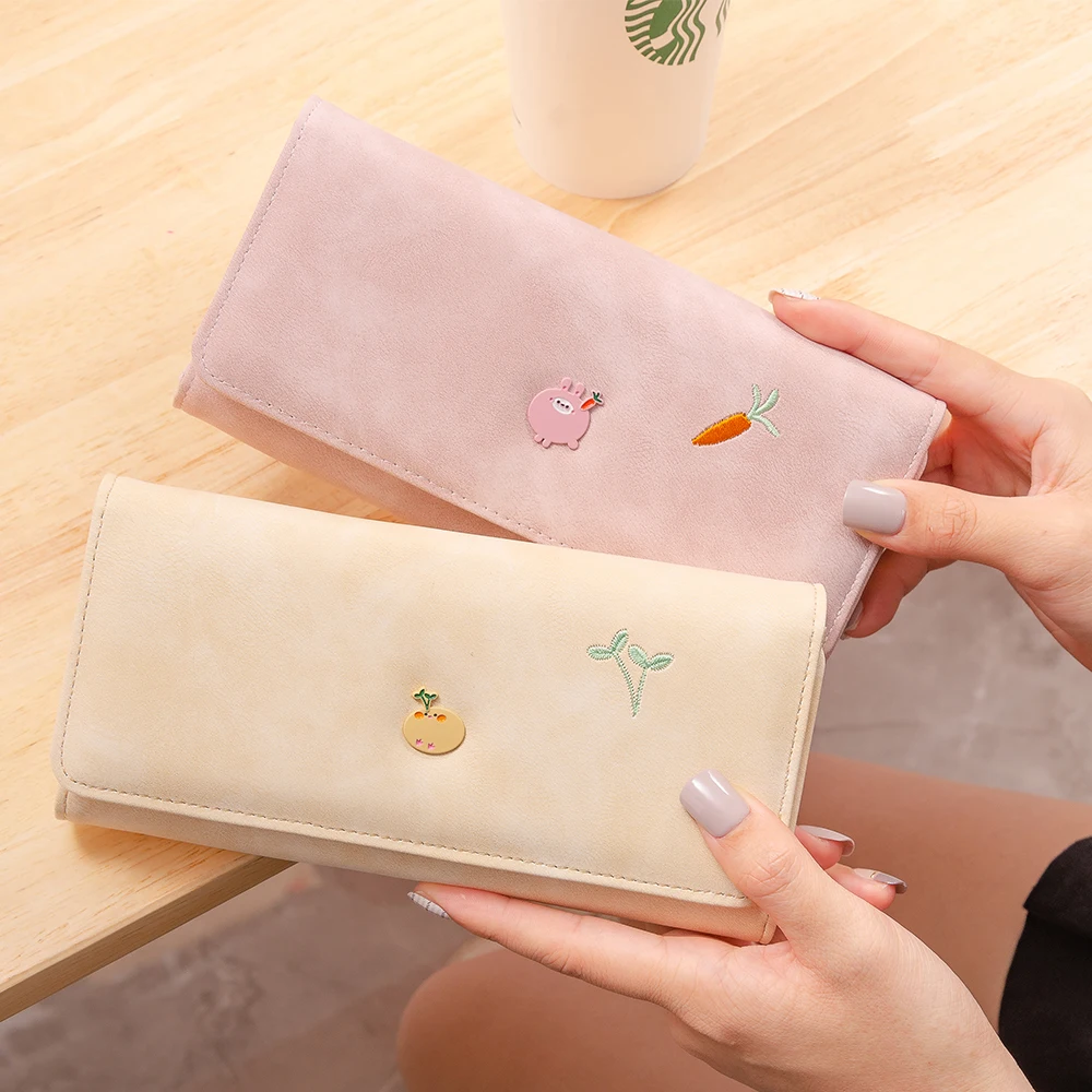 China factory hot sale Women Cute Cartoon embroidery Wallet Long Creative Card Holder Casual Girl Wallet