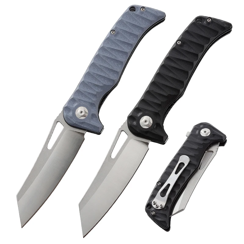 Outdoor EDC Hunting Camping Fishing Knife D2 steel Blade G10 Scale Handle with Safety Liner-Lock Pocket Tool Assistance