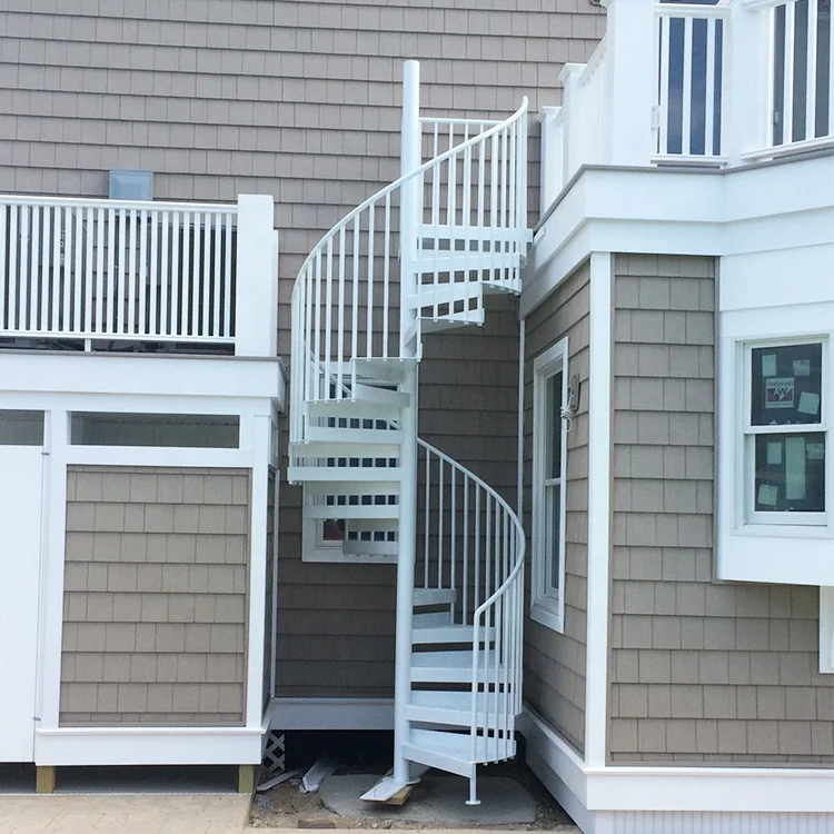 Factory Price Newest Outdoor Second Floor Narrow Spiral Staircase Wrought Iron Railing Design Steel Building Exterior Stair