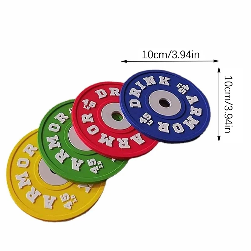 Gym Weight Plate Design Silicone Coaster Set for Kitchen Table Cup Mat BPA Free Round Mug Coasters 10cm Drink Pad Placemat