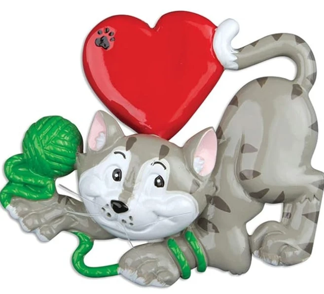 Personalized resin playful grey cat Christmas ornaments. Christmas Kitten decorations Grey cat lover decorations