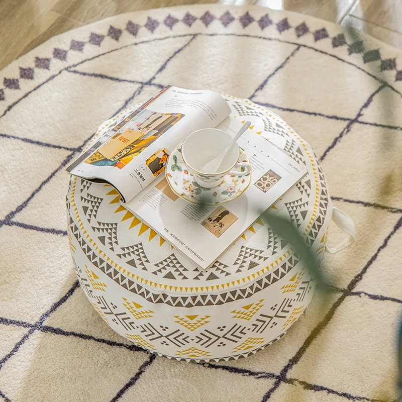 
Wholesale Modern Living Room Removable Washable Shoe Stool Nordic Moroccan Vintage foldable Floor Round Storage Pouf Ottoman 