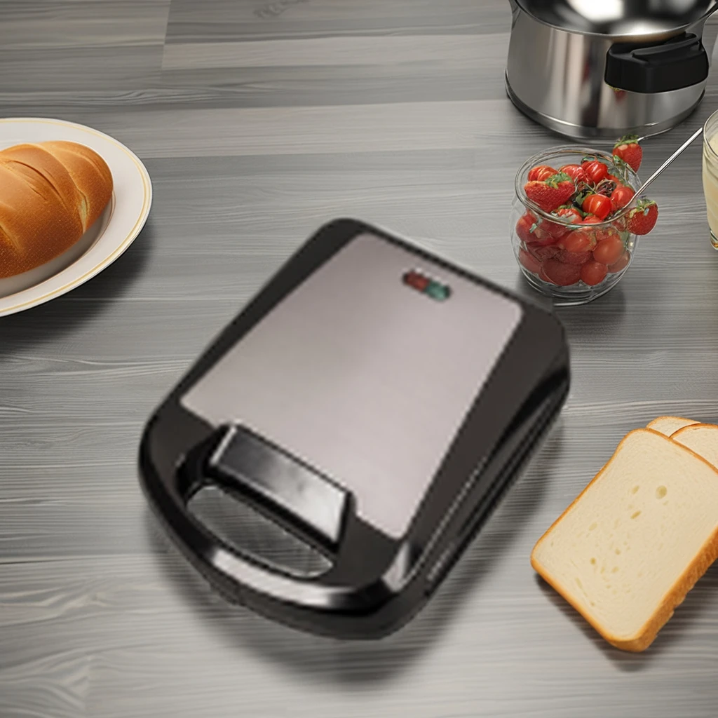 1200W Stainless Steel 4-Slice Electric Sandwich Waffle Maker Triangle Household Grill Press Interchangeable Plates Outdoor Use