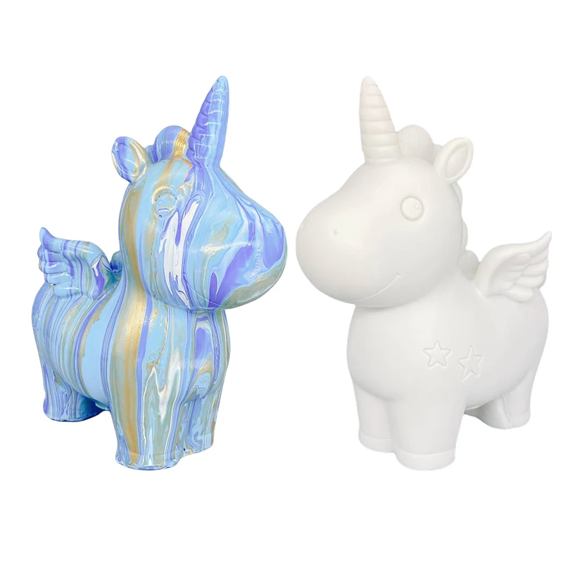 Wholesale Pvc Jewelry Diy Coloring Toy Unicorn Piggy Bank Model Unicorn Vinyl White Doll Fluid Coloring