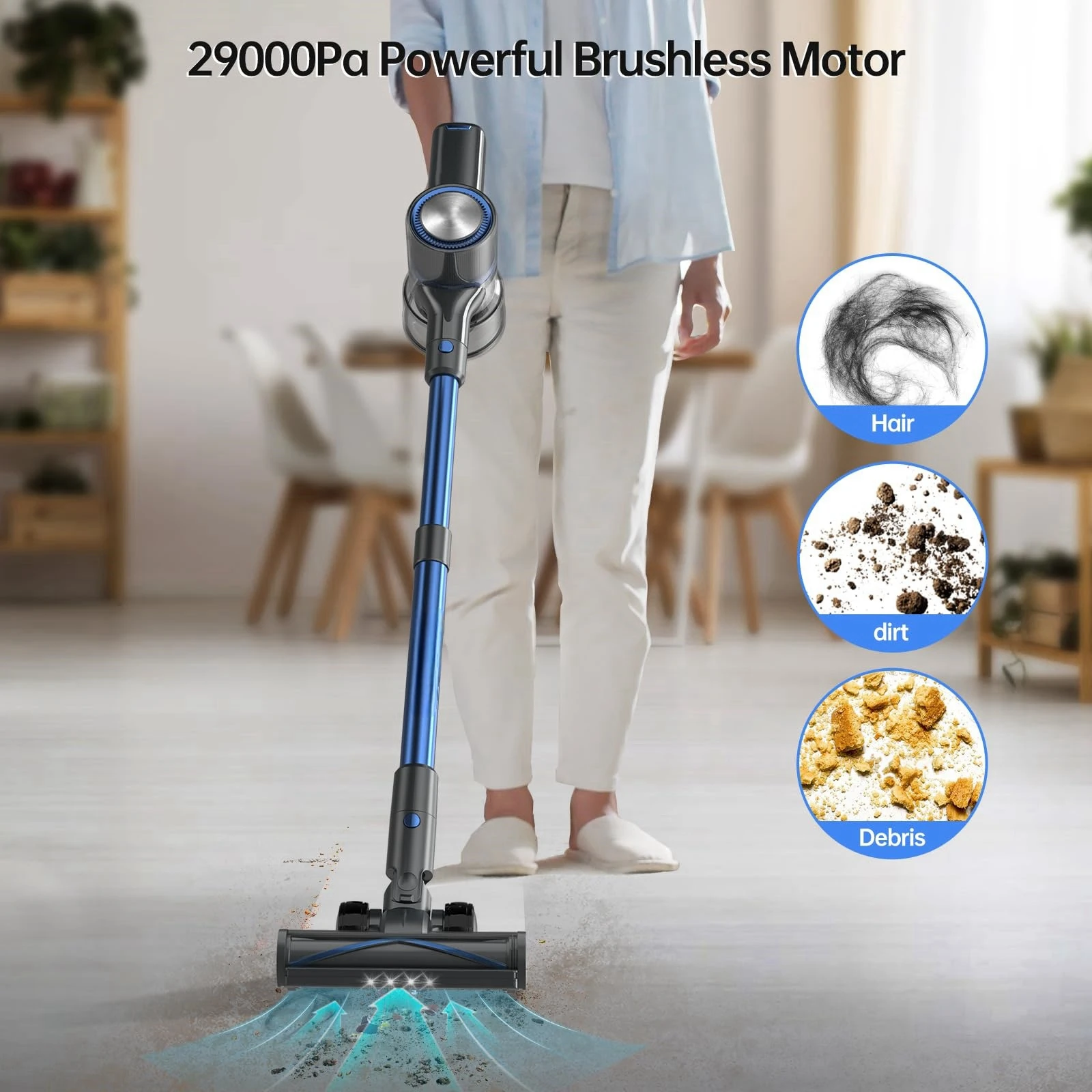 Lightweight Stick Vacuum Cleaner, cordless vacuum sweepers, Great for Pet Hair & Hard Floor, Blue, new model A28