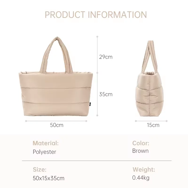 large carryall puffy cotton shoulder bag white lightweight oversize custom quilted puffer travel tote bag woman handbag