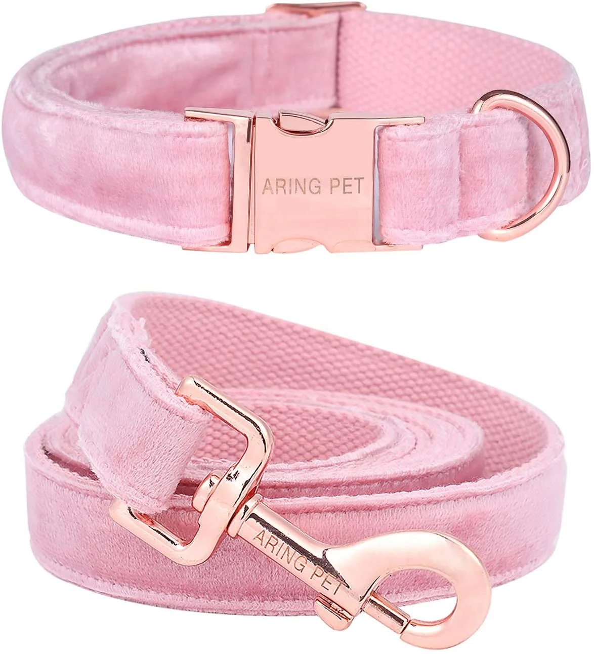 Amazon Hot Selling Pet supplies custom logo Rose gold buckle cotton velvet dog leash and collar set