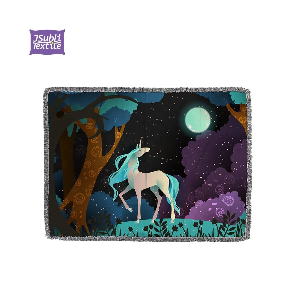 Jsubli Textile Wholesale Custom White Sublimation Blanks knitted Soft Tassel Tapestry