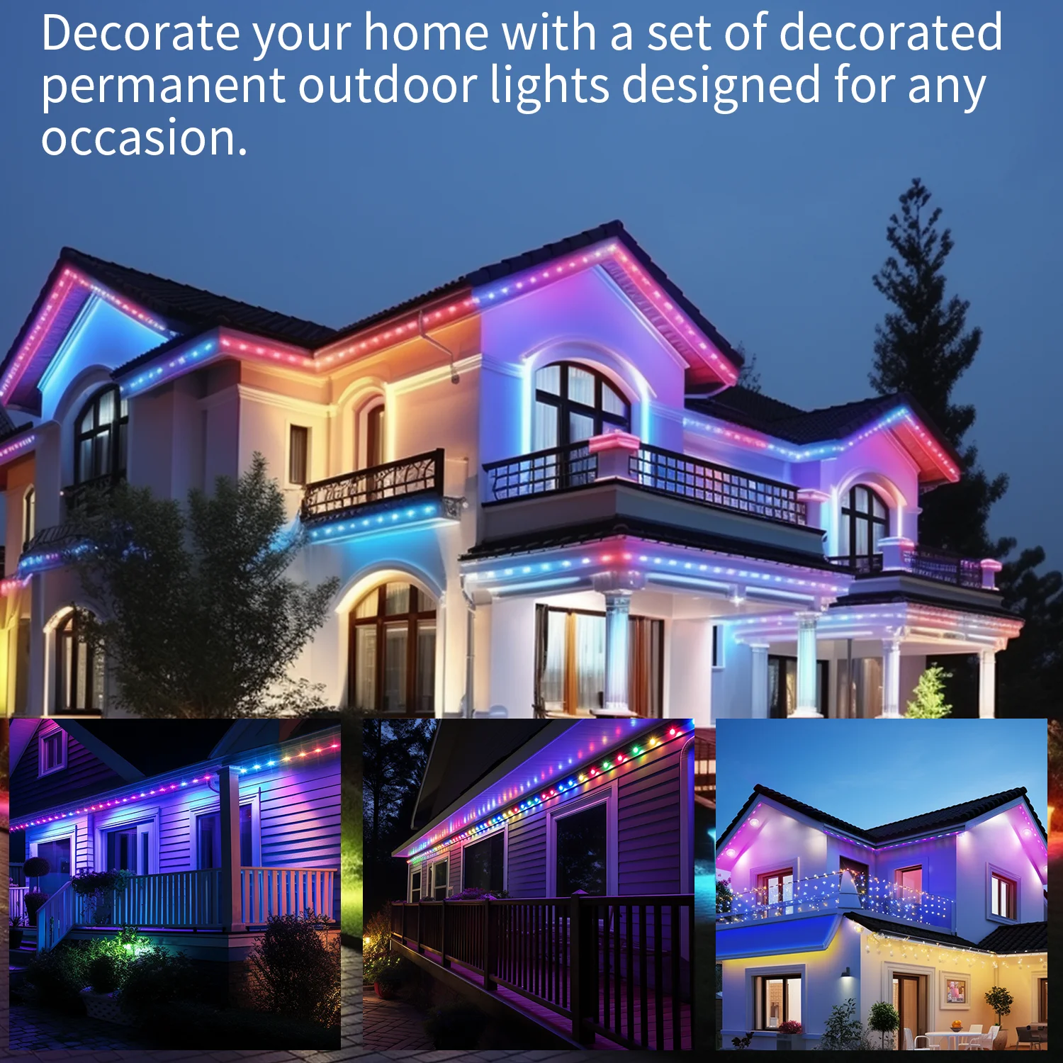 Holiday led Christmas Decoration permanent Outdoor ip68 Music cloud wifi Control LED RGBW 360 String Light led pixel light