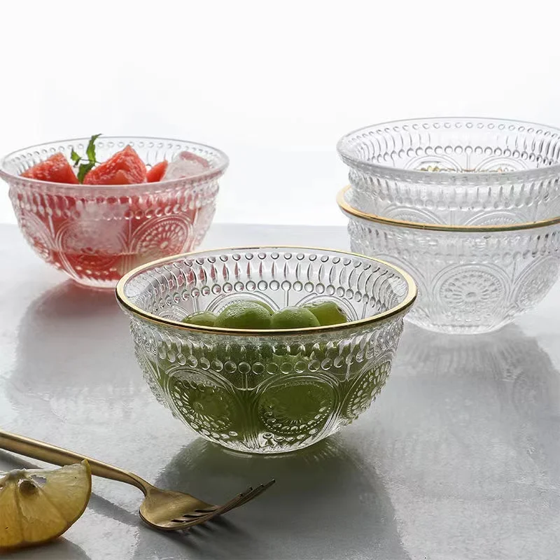 Wholesale Restaurant Salad Acrylic Tea Bowls Circular Food Grade glass Vegetable Transparent Glass Fruit Bowl
