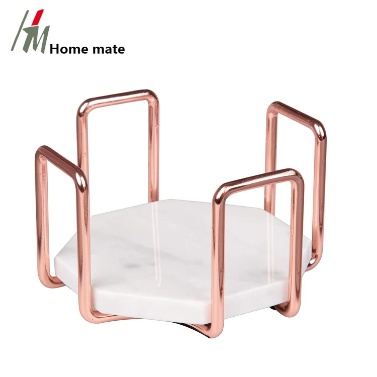 Nautral White Stone Marble Style Absorbent Coaster Sets Drink Coasters with Holder