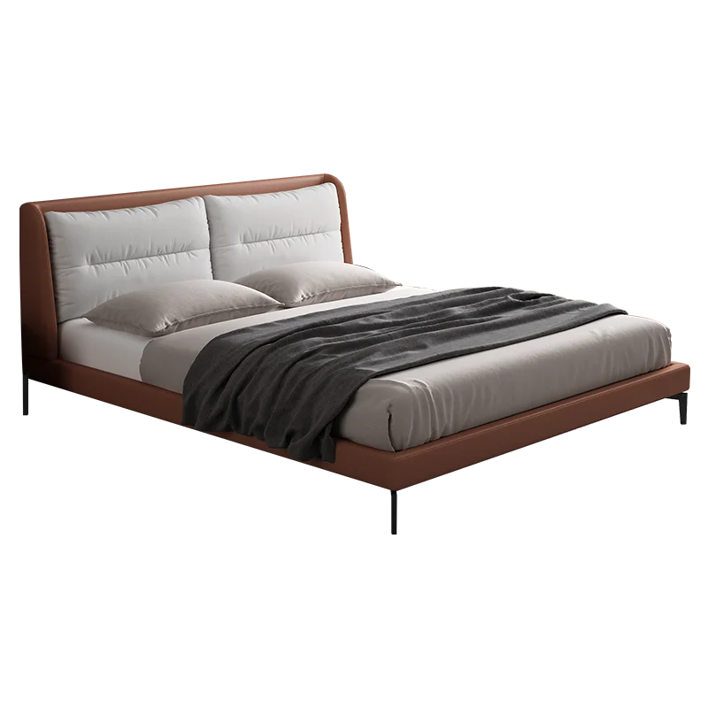
Italian new minimalist leather bed, simple soft package solid wood bedroom 1.8 meters double bed furniture 