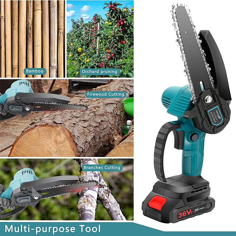 Mini Chainsaw 6 Inch 2 Batteries Cordless Power Chain Saw Safety lock Handheld Small Chainsaw For Wood Cutting Tree Pruning