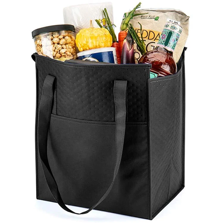 Custom Waterproof Picnic Bag Cooler Thermal Insulated Delivery Bag for Hot and Cold Food Pizza Black Reflective