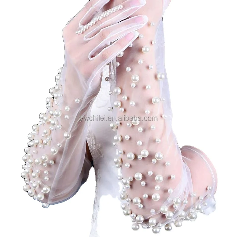 Свадебные аксессуары для невесты перчатки без пальцев из Жемчужной сетчатой пряжи длинные перчатки для путешествий съемки