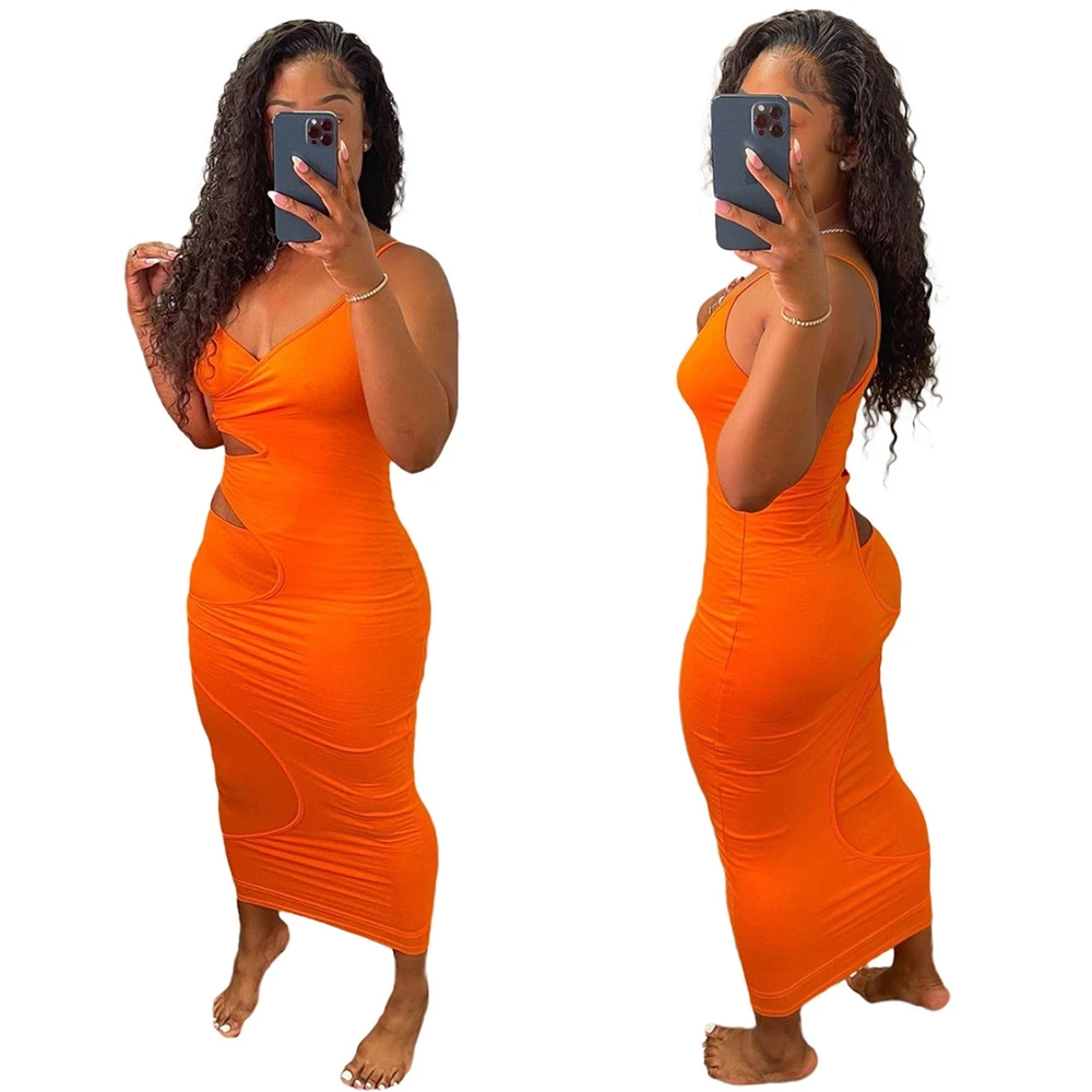 EB-2022 new041710    Hollow Out Women Summer New Sleeveless Dress Halter Bodycon Casual Midi Cotton Dress 2022 new21 Women Clothing