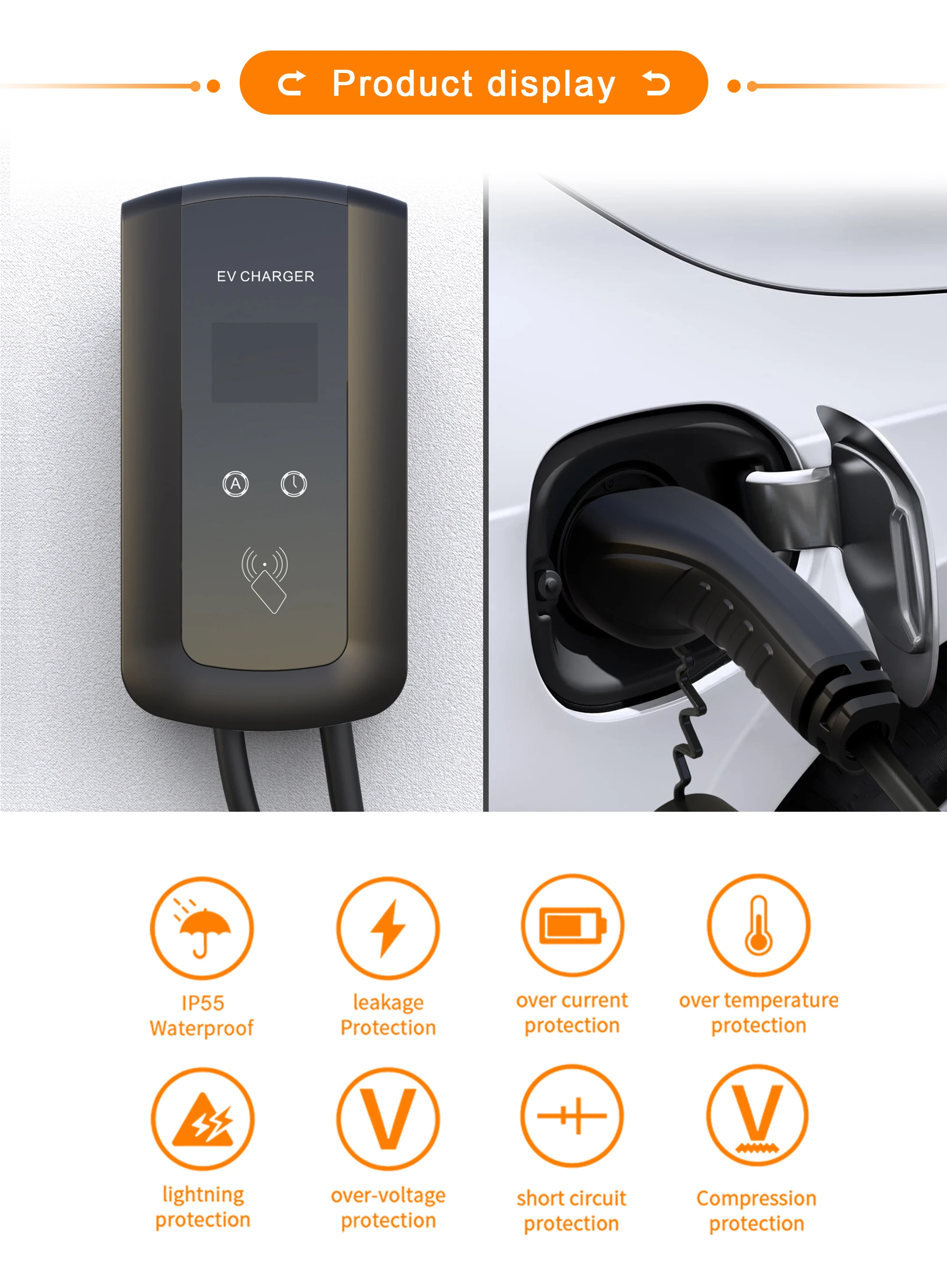 Wallbox 7kw 11kw 22kw Уровень 2 зарядная станция EV зарядное устройство 32A настенное крепление EV зарядное устройство