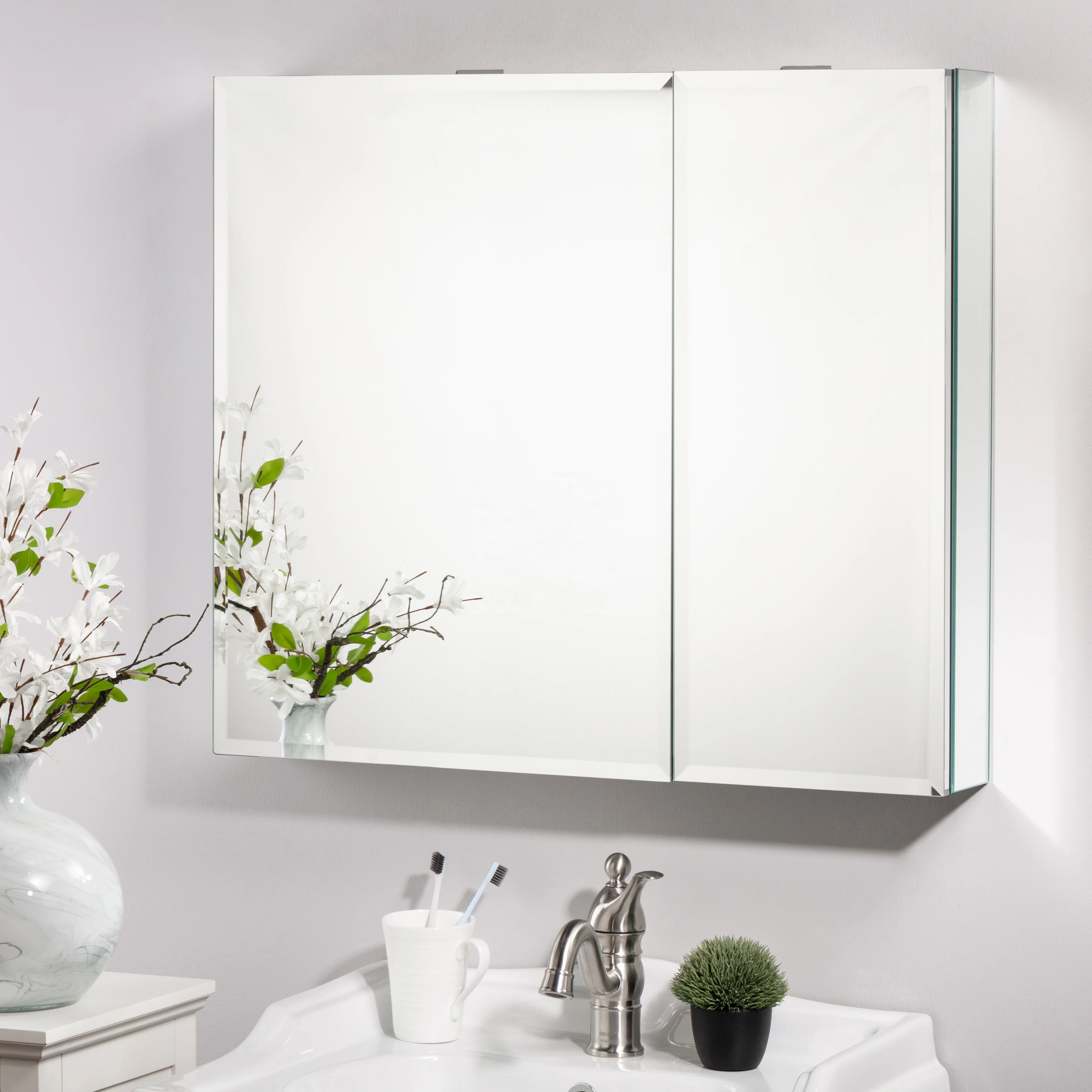 Frameless 2 Doors 4 Adjustable Shelves both Surface Recessed Medicine Cabinet