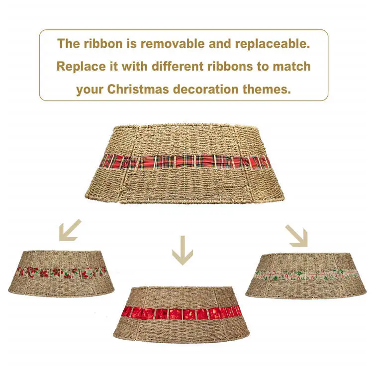 Folding Home Xmas Wicker Tree Baskets willow tree skirts decorations Natural Seagrass Christmas Tree Collar Skirt