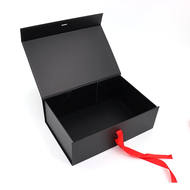 Black Paper Cardboard Double Magnetic Box Package Luxury For Clothes Foldable Magnet Flap Lid Gift Boxes For Dress With Ribbon