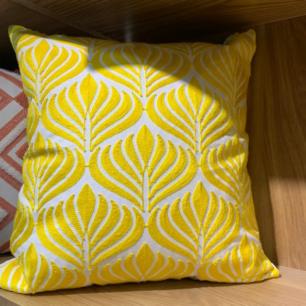Innermor Gold Yellow Autumn Cotton Beige Natural Geo pattern Home decoration Throw Pillow Case Embroidered Cushion Cover