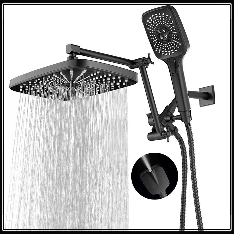 Luxury Bathroom Shower System Overhead Shower Set Bathroom Rain Showers Mixer Set Top Spray with 3 Modes Hand Showerhead Black