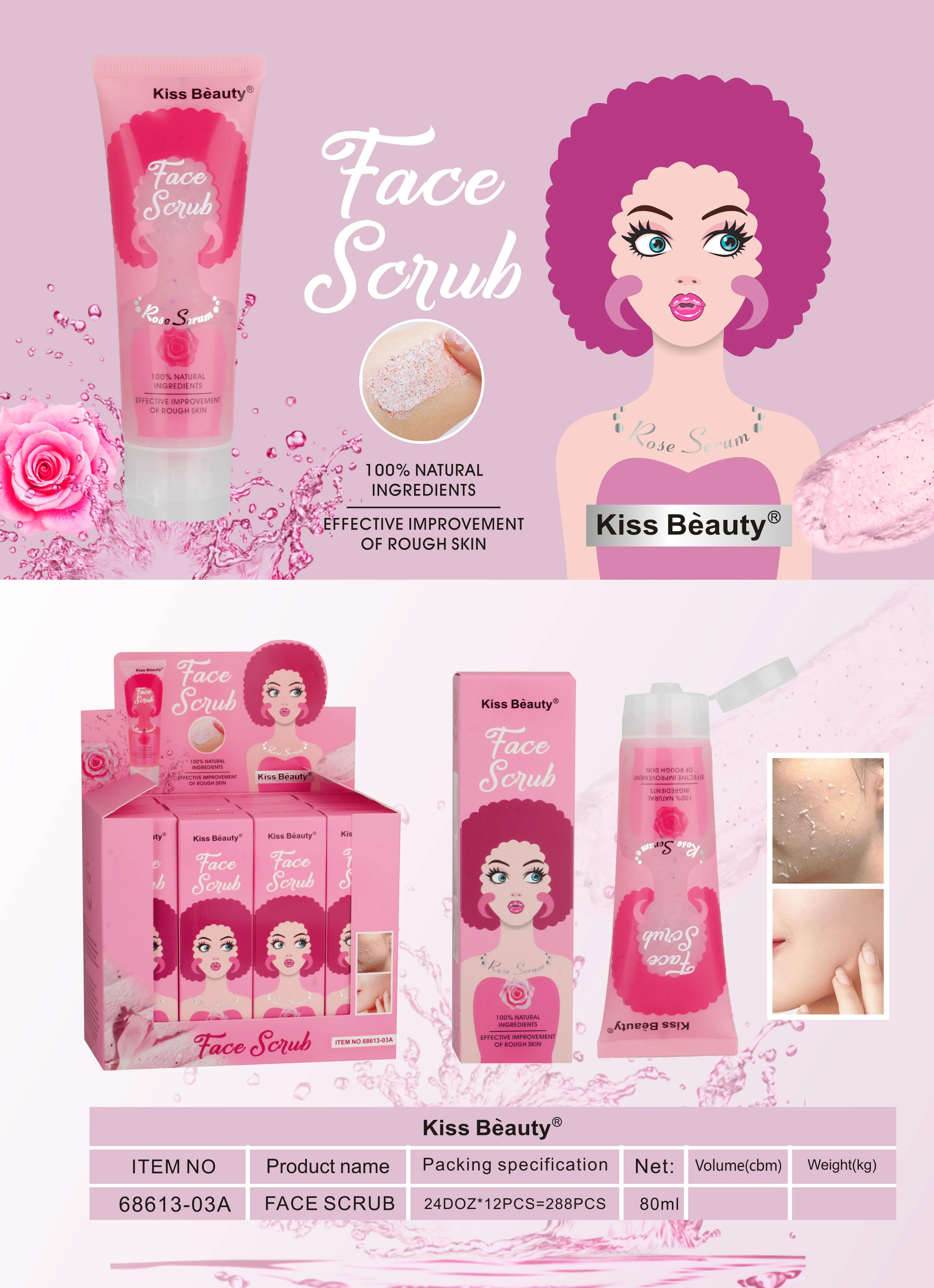 Kiss Beauty Natural Rose Serum Face Scrub Effective Improvement Exfoliating Facial Scrub