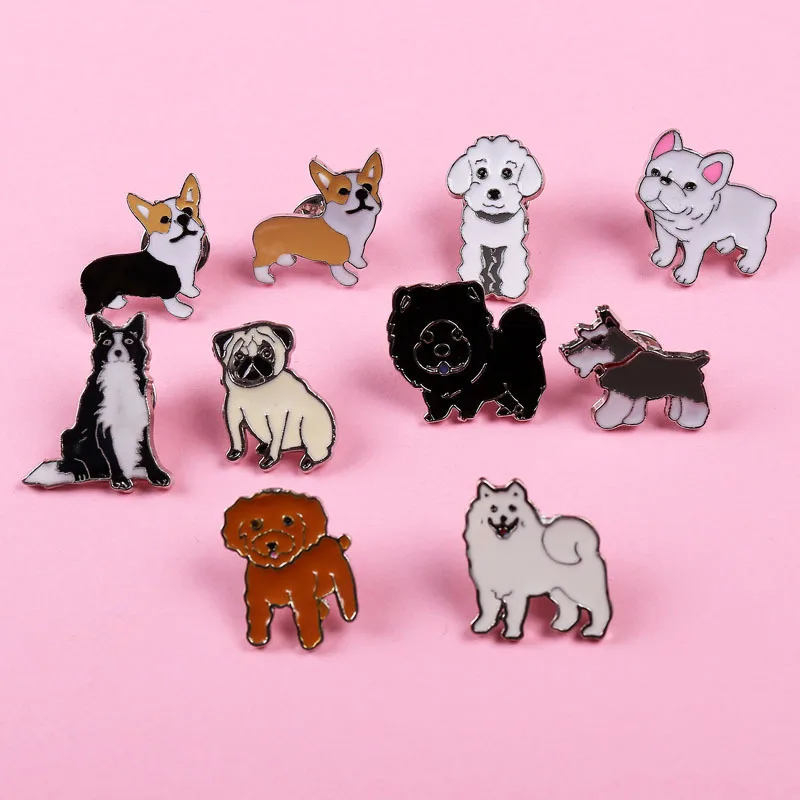 free sample Cartoon Dog Collection Brooch Corgi Bulldog Pet Lapel Jacket Sweater badge emblem Dog pin with Baking
