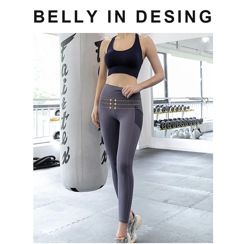 High Quality Exercise fitness running butt lift high waist stretch tight Yoga pants Leggings For Women With Mesh Pocket