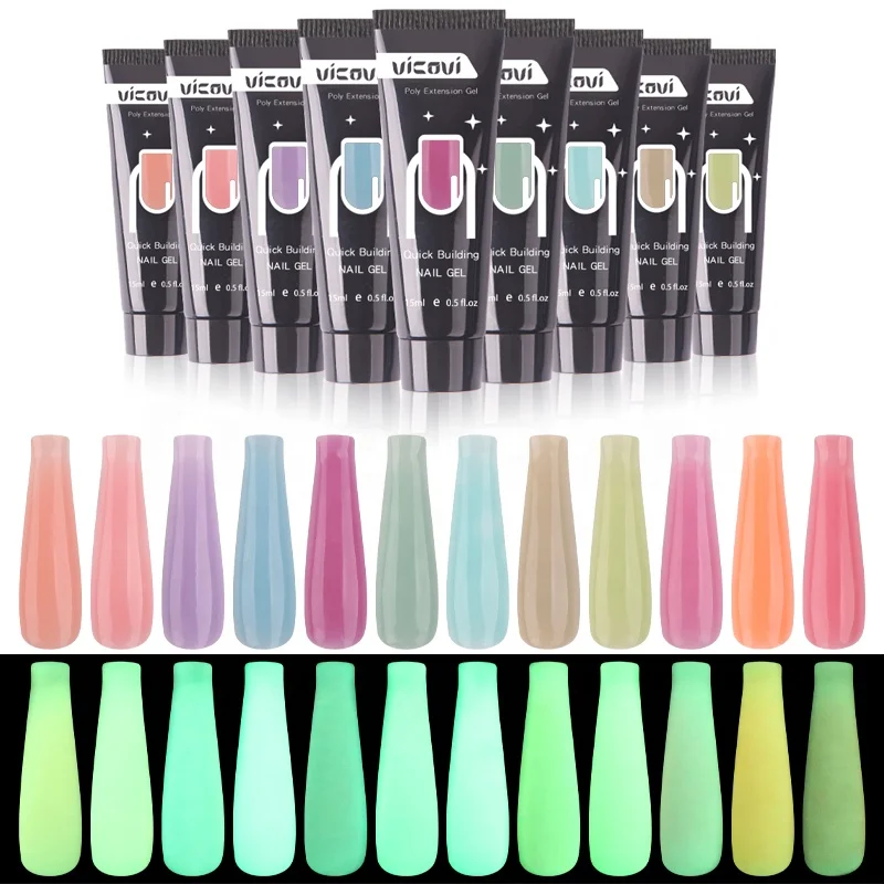 2021 Wholesale 15ml/30ml professional 12 colors Luinous acryl nail extension builder acrylic Crystal poly gel