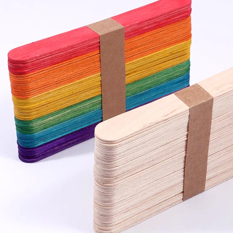 Foska Biodegradable Food Grade 18MM Width Rainbow Colorful and Natural Wood Craft Sticks for Popsicle Ice Cream Sticks