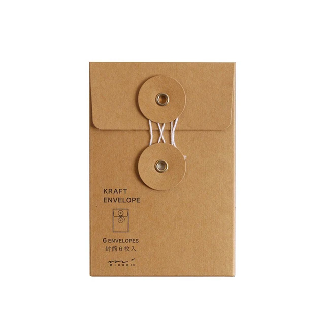 Custom Kraft Paper Envelope Button with String Closure for Thank You Gift Cards