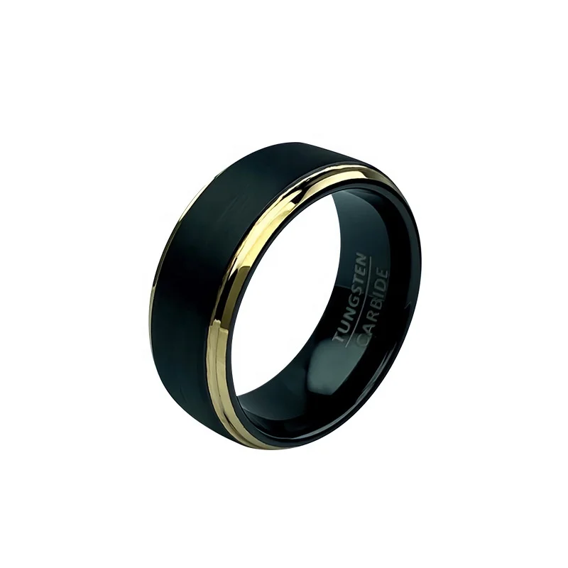 Custom Design Jewelry 8mm Cut Band Ring Two-tone Gold Plated Tungsten Carbide for Men