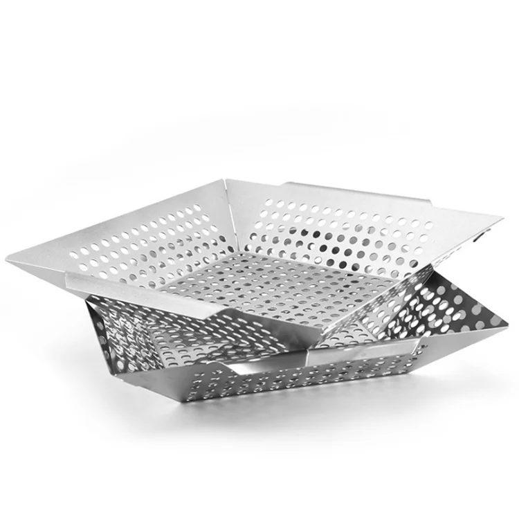 Custom Non-Stick bbq grilling basket stainless steel silver barbecue charcoal grill pan