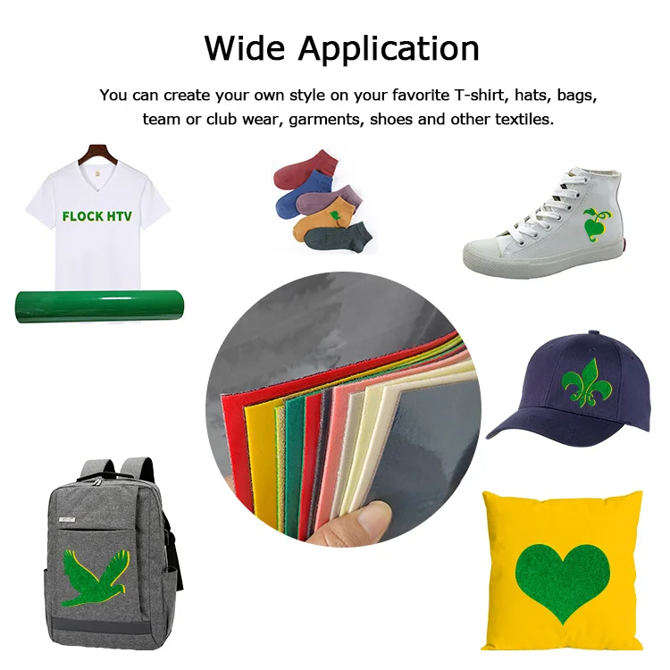 wholesale textile fabric film roll green color flocking heat transfer vinyle sheet production pla