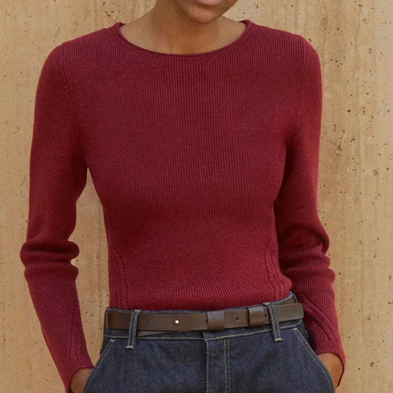 Hot Pure 100% Wool Round Neck Fashioned Pullover Full Needle Stitch with Pattern for Womens Knitwear