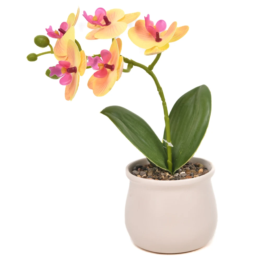 Cheap price home indoor decor custom artificial mini orchids flowers real touch with potted
