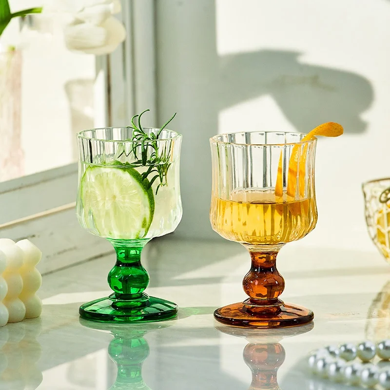 Glassware Vintage Glass Goblets Striped Water Goblet Colored Wine Glasses for Wedding Party