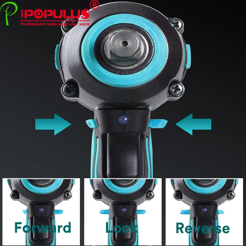 iPOPULUS 330N.m 21V Brushless Electric Impact Wrench 5 Gears Cordless Car Wheels Lugs Repair Tools Wrench For 21V Battery