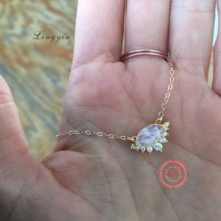 Womens gemstone 925 sterling silver moonstone necklaces for women new arrival 2023
