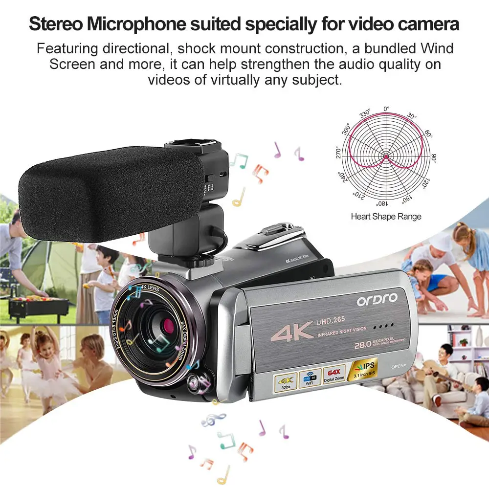 Professional digital Real 4K 30fps infrared night vision WiFi optical zoom video camera