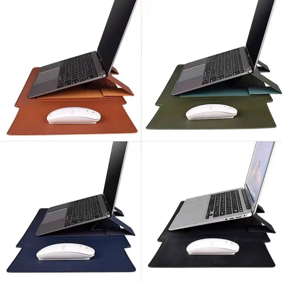 America PU Leather Laptop Sleeve Protective Holder Laptop Case with Stand and Mouse Charge Cable Bag