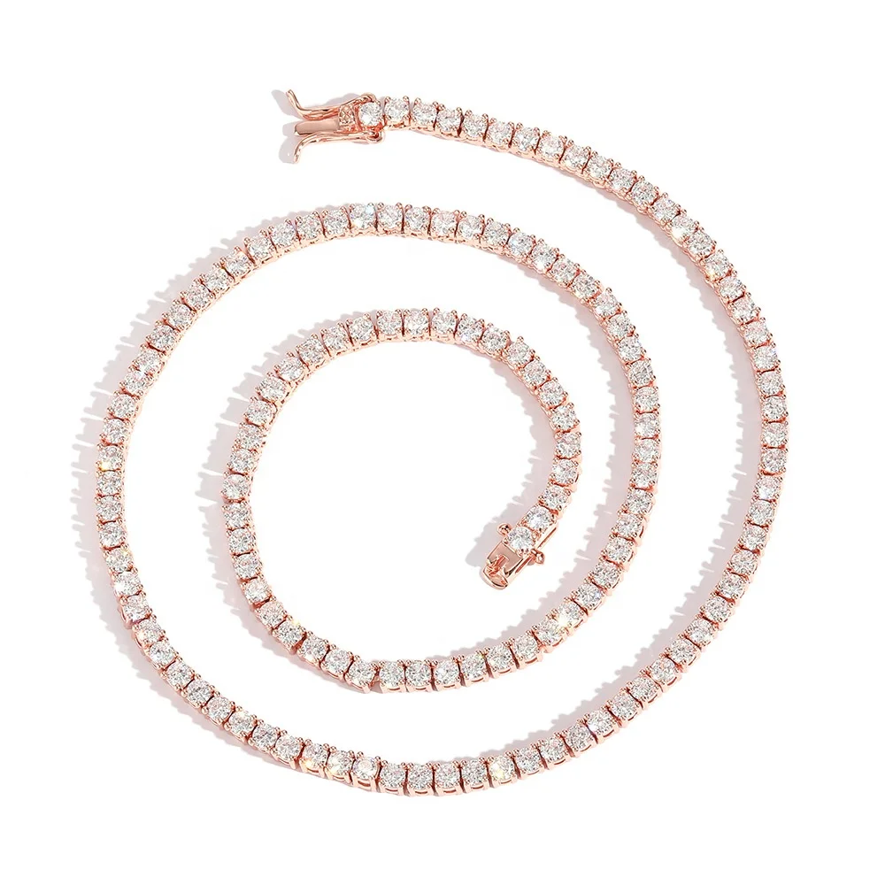 diamond vvs rose gold pure 925 sterling silver 2mm wholesale tennis moissanite chain link necklace
