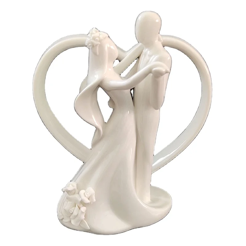 
Ywbeyond Wholesale Ceramic Dancing Bride and Groom Couple Heart Figurine Cake Topper wedding Table decoration 