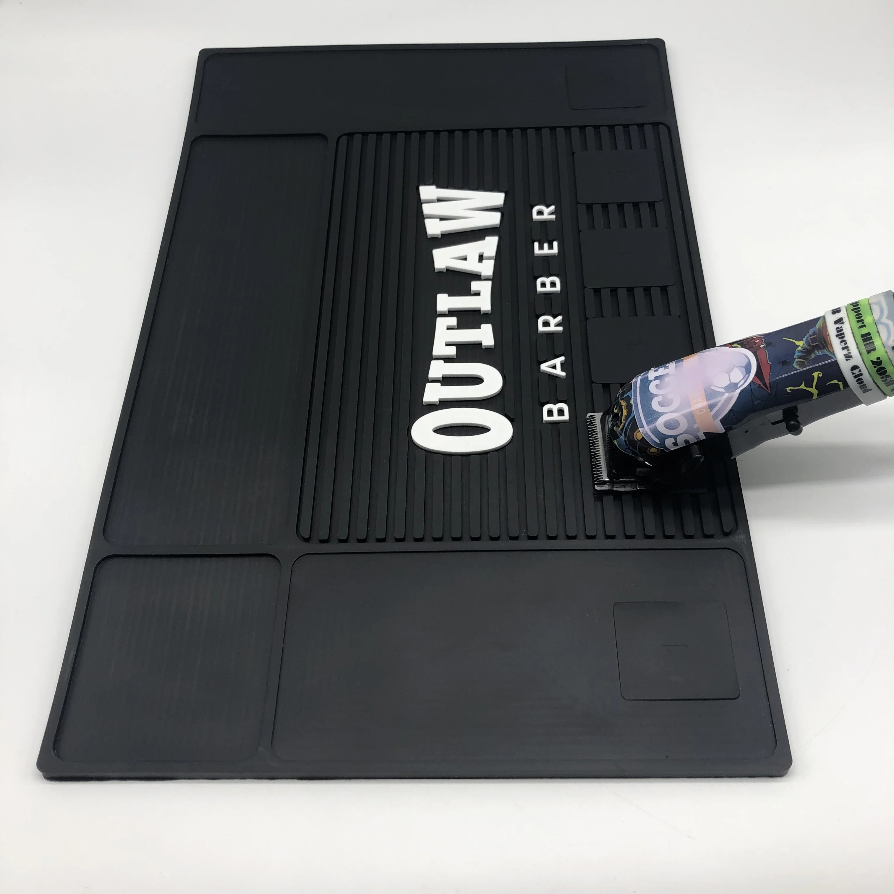 custom brand logo soft pvc rubber PVC barber mat  with magnet eco-friendly  magnetic  barber mat for barber shop