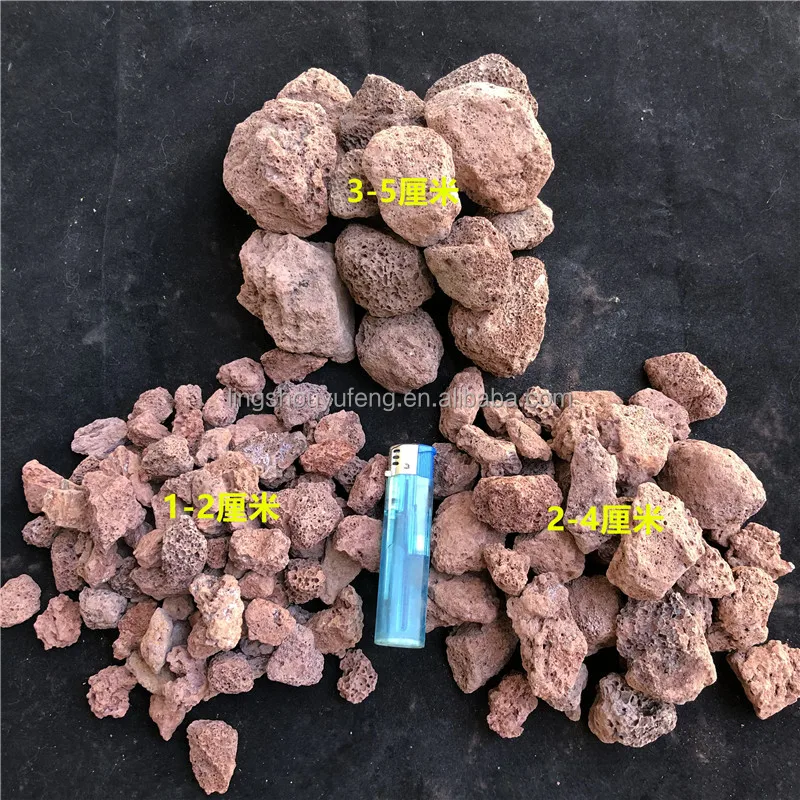 Red uniform granular volcanic rock for water filtration and river management