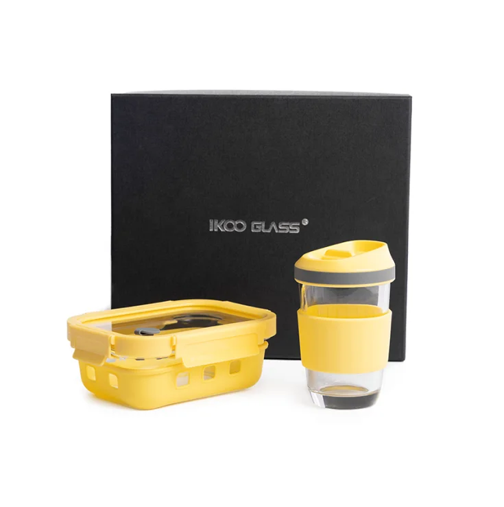 New fashion lunch box high borosilicate glass coffee cup mugs cup in a box with logo