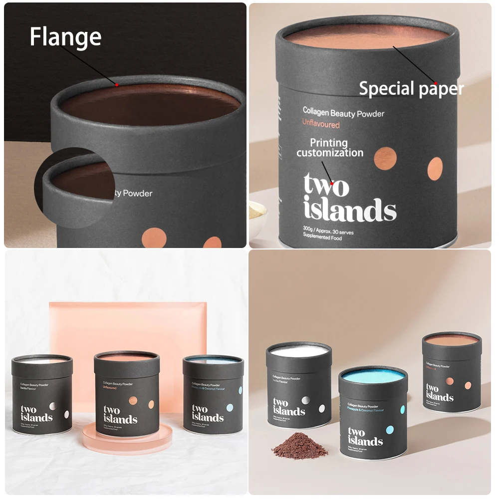 HONGE 2024 Wholesale Custom Paper Tube Packaging Box Metal Lid With Paper Cap Aluminum Foil Paper Inside Food Grade Package Tube